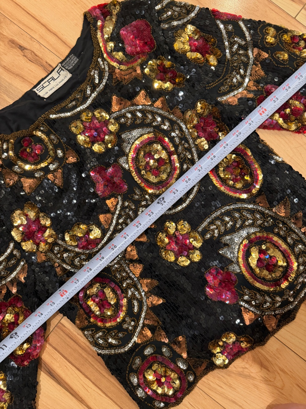 SCALA Silk Beaded Sequin Art Deco Top Black Gold Burgundy Est. SMALL/MEDIUM - Picture 13 of 15